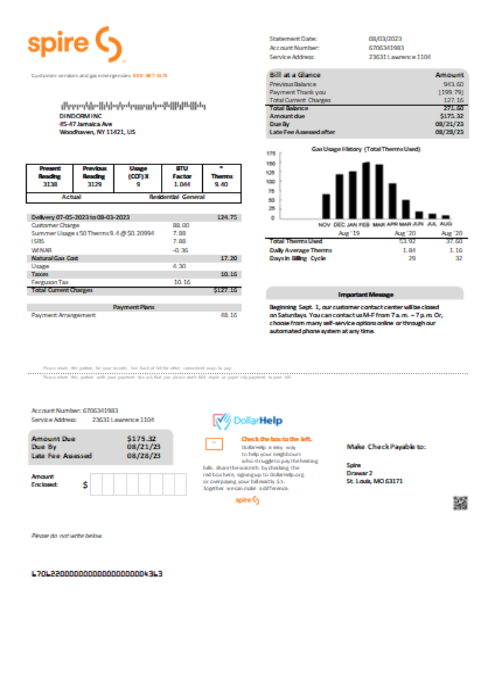 Download Spire gas utility business bill,  SCR Photoshop template